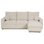 Canapé d'angle réversible convertible JADE 4 places Tissu Sable avec coffre de rangement