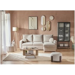 Canapé d'angle réversible convertible JADE 4 places Tissu Sable avec coffre de rangement