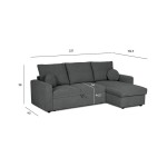 Canapé d'angle réversible convertible JADE 4 places Tissu Anthracite avec coffre de rangement