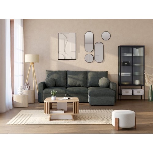 Canapé d'angle réversible convertible JADE 4 places Tissu Anthracite avec coffre de rangement