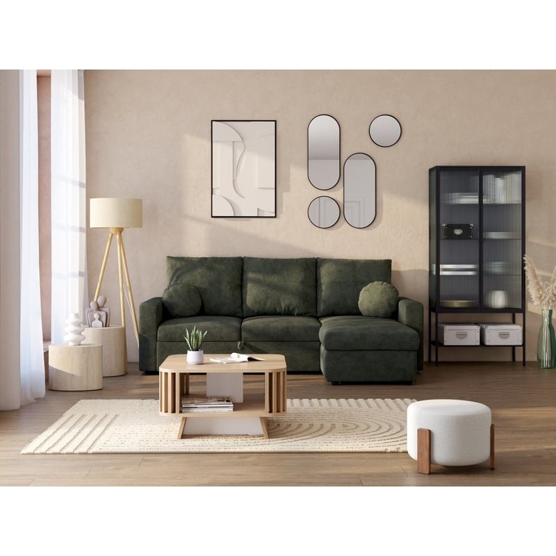 Canapé d'angle réversible convertible JADE 4 places Tissu Vert avec coffre de rangement