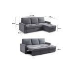 Canapé d'angle réversible convertible LURKEY 3 places Tissu Gris foncé avec coffre de rangement