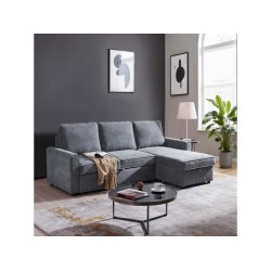Canapé d'angle réversible convertible LURKEY 3 places Tissu Gris foncé avec coffre de rangement