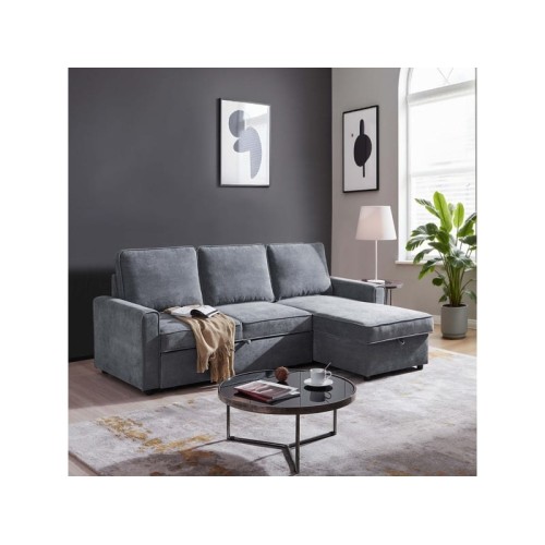 Canapé d'angle réversible convertible LURKEY 3 places Tissu Gris foncé avec coffre de rangement