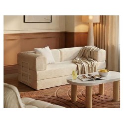Canapé droit convertible VALENCIA 2 places Velours côtelé Beige
