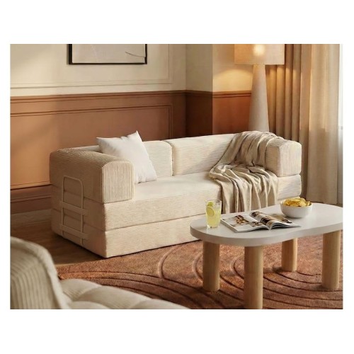 Canapé droit convertible VALENCIA 2 places Velours côtelé Beige