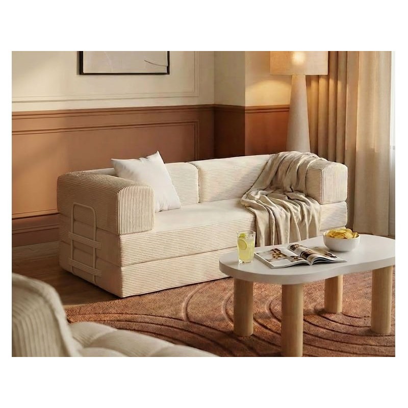 Canapé droit convertible VALENCIA 2 places Velours côtelé Beige