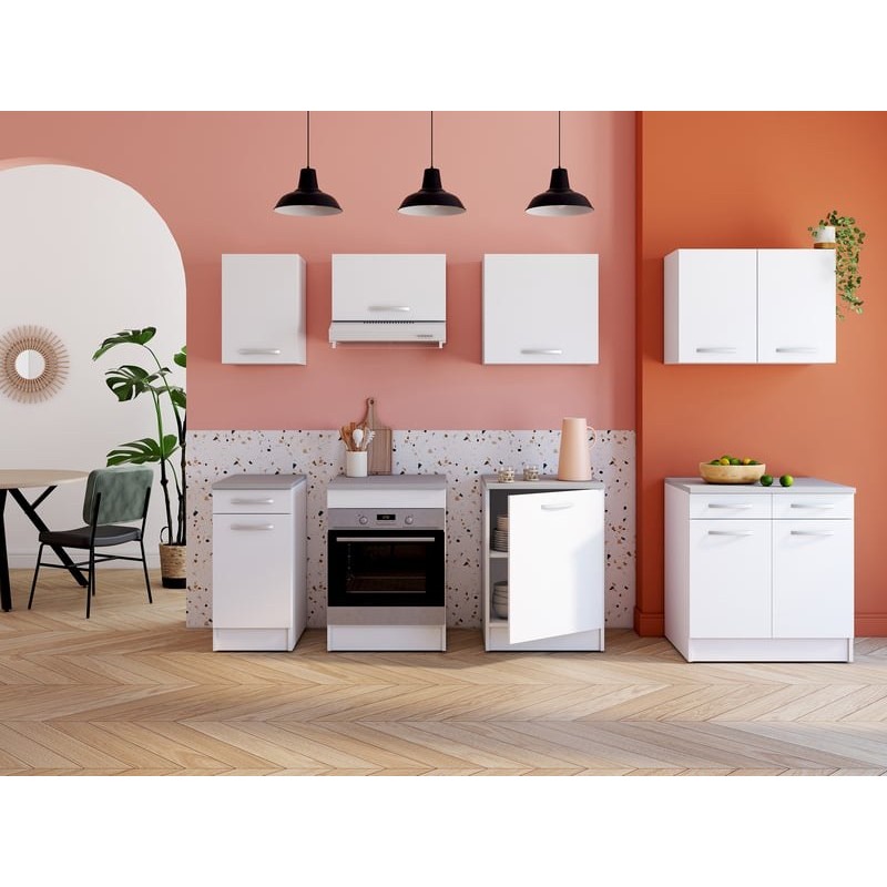 Meuble bas 80 cm 2 portes + 2 tiroirs SPOON coloris blanc
