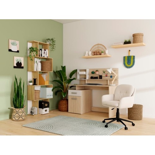 Bureau MALICIA 123 cm coloris Blanc/Chêne Shannon