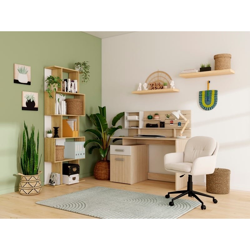 Bureau MALICIA 123 cm coloris Blanc/Chêne Shannon