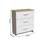 Commode 3 tiroir(s) 0 niche(s) NANO coloris Blanc et chêne shannon largeur 60.5 cm