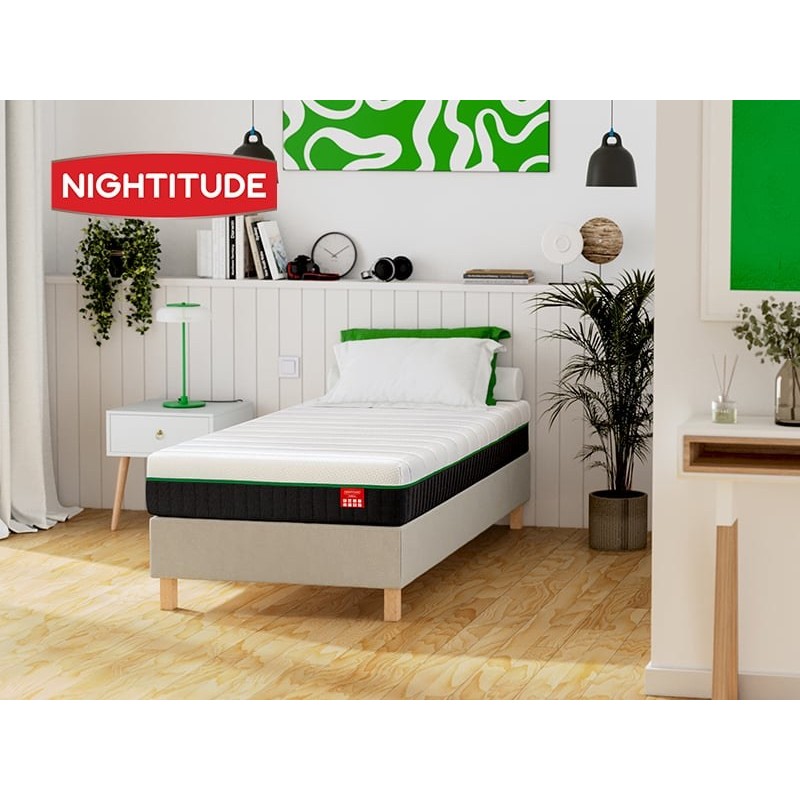 Matelas 90x190 cm NIGHTITUDE PISTACIO Ressorts + latex soutien Medium épaisseur 22 cm