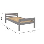 Lit simple 90x190 cm  ANDY coloris Gris