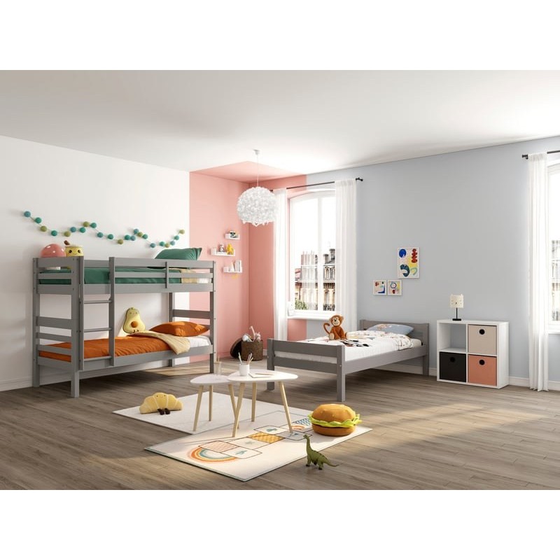 Lit simple 90x190 cm  ANDY coloris Gris