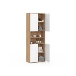 Meuble armoire colonne salle de bain tomi 4 portes 2 niches façon hêtre et blanc