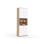Meuble armoire colonne salle de bain tomi 4 portes 2 niches façon hêtre et blanc