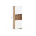 Meuble armoire colonne salle de bain tomi 4 portes 2 niches façon hêtre et blanc