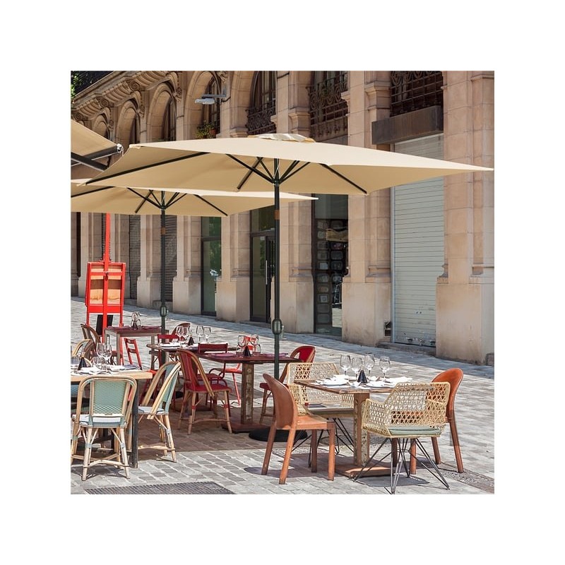 Parasol rectangulaire 3 m avec manivelle toile inclinable 6 baleines solides marron