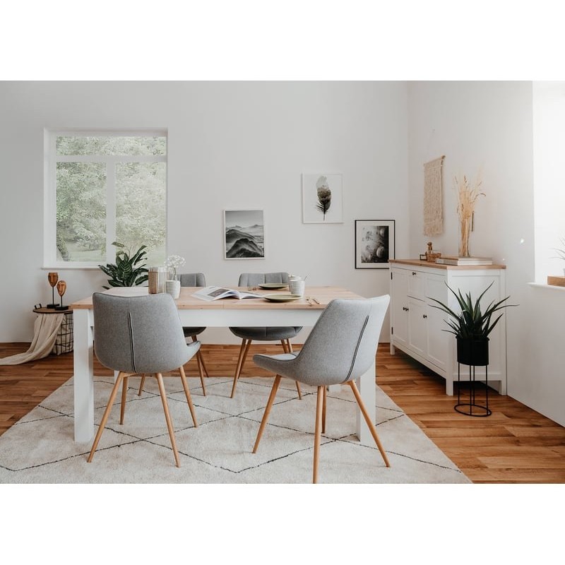 Table de séjour rectangulaire avec allonge bicolore CALAIS - 90 cmx160 cm- 215 cm
