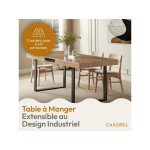 Casabel table à manger extensible, capacité de 6 à 8 personnes, style industriel, plateau de 160 à 200 cm, bois clair et noir