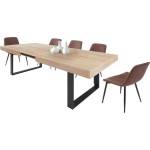 Casabel table à manger extensible, capacité de 6 à 8 personnes, style industriel, plateau de 160 à 200 cm, bois clair et noir