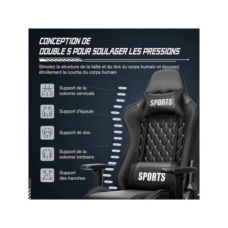 Fauteuil gaming HIAZURM avec assise réglable en hauteur