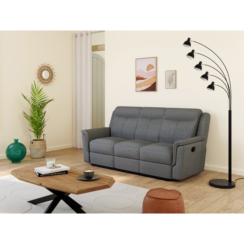 Canapé droit relax manuel RICKY 3 places Tissu Gris clair