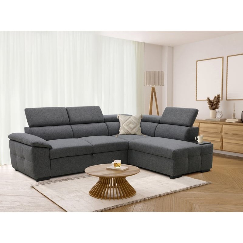 Canapé d'angle réversible convertible GUILLERMO 4 places Tissu Gris anthracite