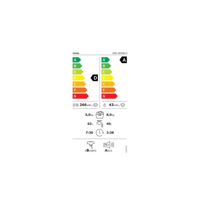 Lave linge séchant ouverture hublot CANDY GWD485SB6-S - 8 kg 1400 trs/min profondeur 48 cm