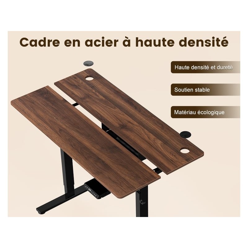 Bureau HOMAVO électrique assis-debout 120 cm coloris bois foncé