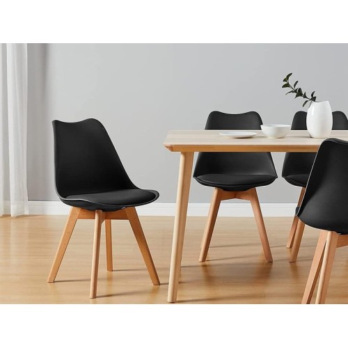 Lot de 6 chaises - noir - chaise scandinave - pieds en bois (6 chaises dans un colis)