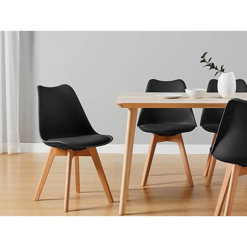 Lot de 6 chaises - noir - chaise scandinave - pieds en bois (6 chaises dans un colis)