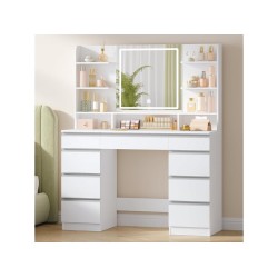 Coiffeuse 9 tiroir(s) Miroir Led avec 0 tabouret inclu    coloris blanc