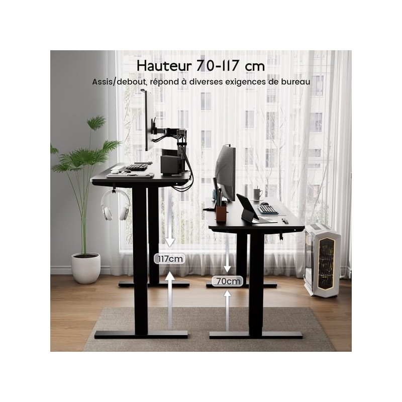 Bureau HOMAVO électrique assis-debout 110 cm coloris noir