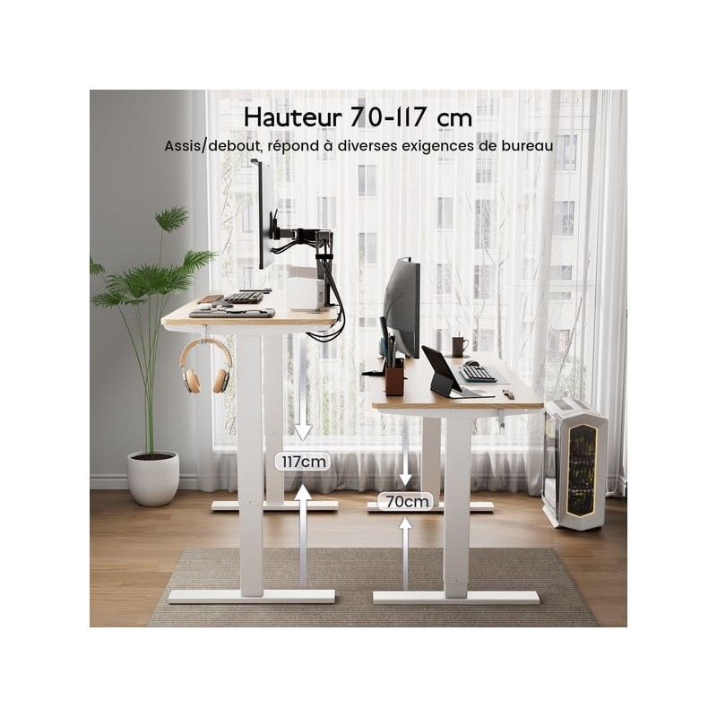 Bureau HOMAVO électrique assis-debout 160 cm coloris naturel