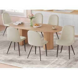 Lot de 6 Chaises Salle à Manger HavenlyHome, Tissu Lin, Dossier Ergonomique, Pieds en Métal, pour Salon, Cuisine, Chambre à Coucher, Beige