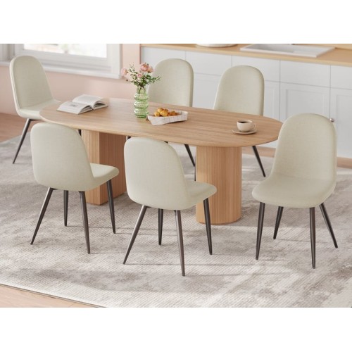 Lot de 6 Chaises Salle à Manger HavenlyHome, Tissu Lin, Dossier Ergonomique, Pieds en Métal, pour Salon, Cuisine, Chambre à Coucher, Beige