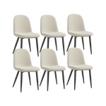 Lot de 6 Chaises Salle à Manger HavenlyHome, Tissu Lin, Dossier Ergonomique, Pieds en Métal, pour Salon, Cuisine, Chambre à Coucher, Beige