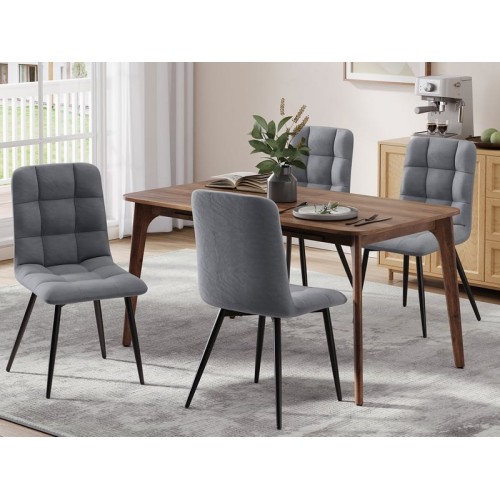 Lot de 4 Chaises Salle à Manger HavenlyHome, Assise Rembourrée en Velours avec Pieds Métal, Ergonomie, pour Cuisine, Salle à Manger, Salon, Chambre à Coucher, Gris