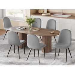 Lot de 6 Chaises Salle à Manger HavenlyHome, Tissu Lin, Dossier Ergonomique, Pieds en Métal, pour Salon, Cuisine, Chambre à Coucher, Gris