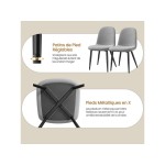 Lot de 6 Chaises Salle à Manger HavenlyHome, Tissu Lin, Dossier Ergonomique, Pieds en Métal, pour Salon, Cuisine, Chambre à Coucher, Gris