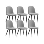 Lot de 6 Chaises Salle à Manger HavenlyHome, Tissu Lin, Dossier Ergonomique, Pieds en Métal, pour Salon, Cuisine, Chambre à Coucher, Gris