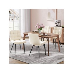 Lot de 6 chaises salle à manger havenlyhome, assise rembourrée en velours avec pieds métal, ergonomie, pour cuisine, salle à manger, salon, chambre à coucher, beige