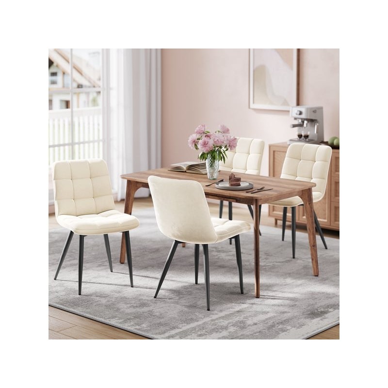 Lot de 6 chaises salle à manger havenlyhome, assise rembourrée en velours avec pieds métal, ergonomie, pour cuisine, salle à manger, salon, chambre à coucher, beige