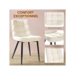 Lot de 4 Chaises Salle à Manger HavenlyHome, Assise Rembourrée en Velours avec Pieds Métal, Ergonomie, pour Cuisine, Salle à Manger, Salon, Chambre à Coucher, Beige