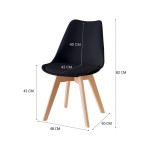 Lot de 4 chaises - noir - chaise scandinave - pieds en bois (4 chaises dans un colis)