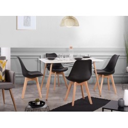 Lot de 4 chaises - noir - chaise scandinave - pieds en bois (4 chaises dans un colis)