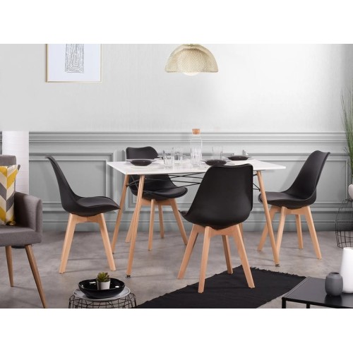 Lot de 4 chaises - noir - chaise scandinave - pieds en bois (4 chaises dans un colis)