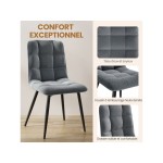 Lot de 6 Chaises Salle à Manger HavenlyHome, Assise Rembourrée en Velours avec Pieds Métal, Ergonomie, pour Cuisine, Salle à Manger, Salon, Chambre à Coucher, Gris