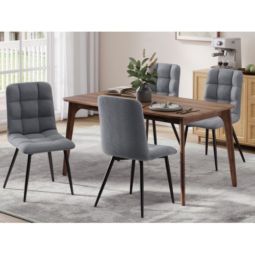 Lot de 6 Chaises Salle à Manger HavenlyHome, Assise Rembourrée en Velours avec Pieds Métal, Ergonomie, pour Cuisine, Salle à Manger, Salon, Chambre à Coucher, Gris
